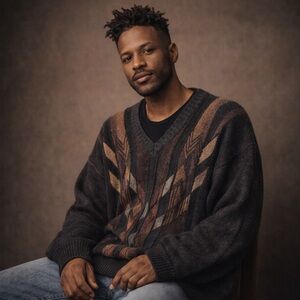 Vintage Men’s Knit Sweater Coogie style Wool blend Grandpa V neck Gray Brown 4X